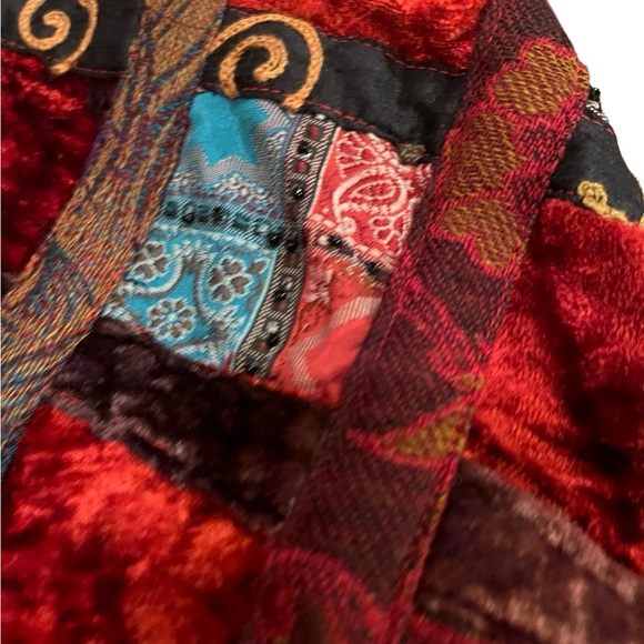 BOHO patchwork Jacket- Velvet and tapestry patch jacket vintage P Xl plush coat - Picture 2 of 10